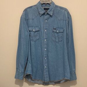 Wrangler pearl snap Men's Blue Denim Shirt SzXL
